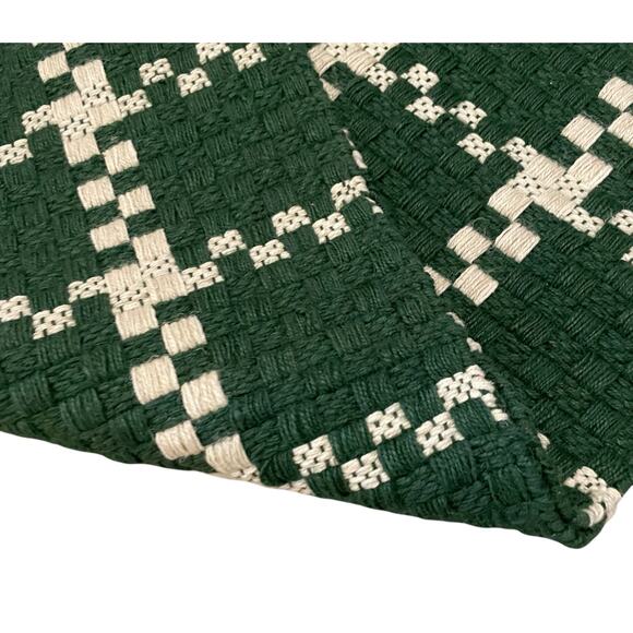 Rachel Roy Checkered Jute Table Runner 16x90 Christmas Holiday Green Cream New - Picture 4 of 12